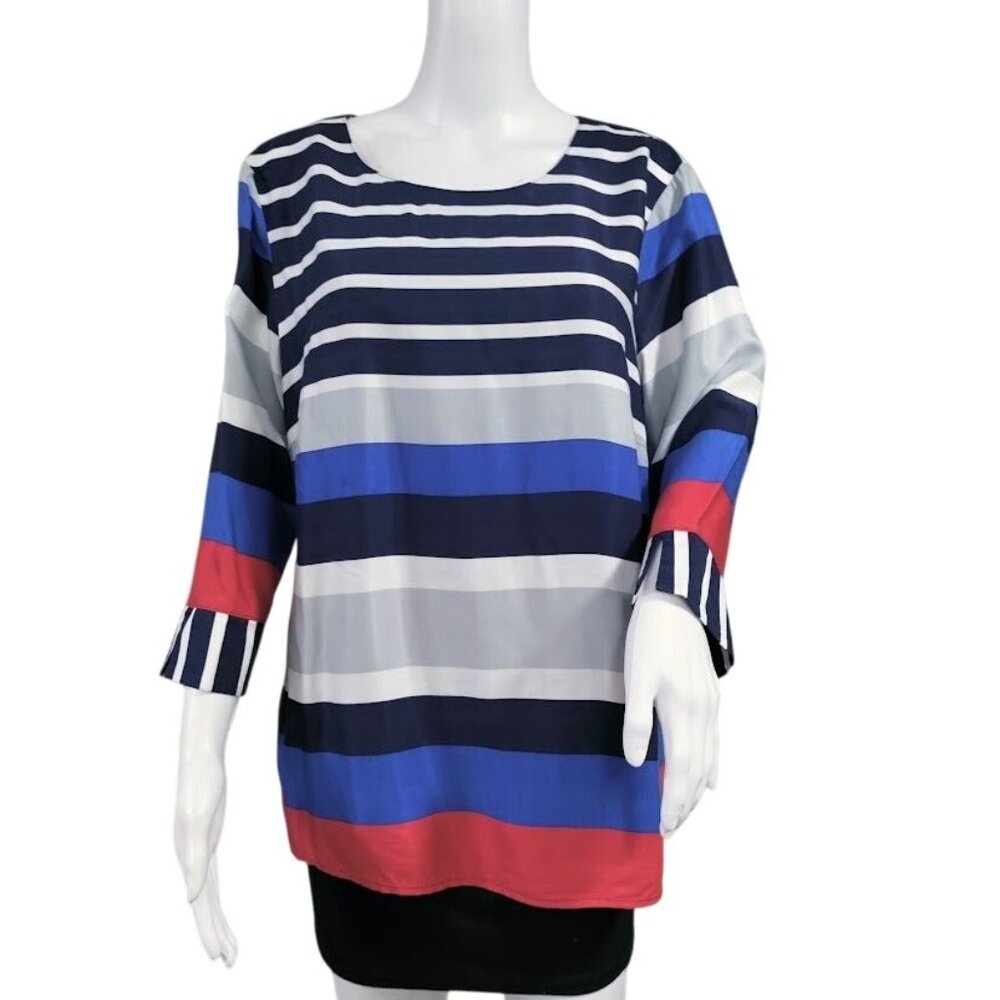 NWT Rabe Striped 3/4 Sleeve Lagenlook Gauzy Oversized Blouse Women's Size 1X